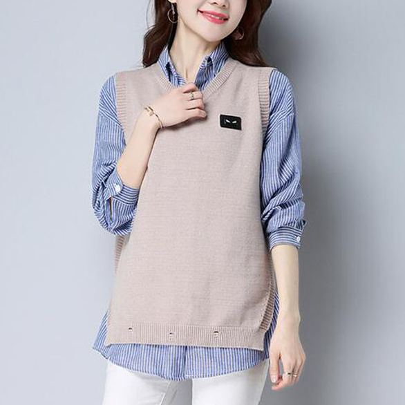 レディース ラウンドネック ニット 無地 ベスト