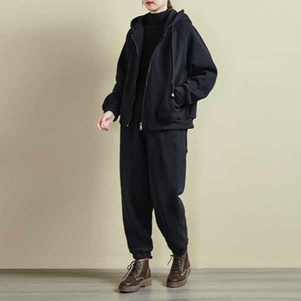 フード付きジップアップ中綿入り厚手のスウェットセット