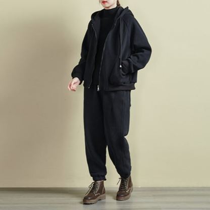 フード付きジップアップ中綿入り厚手のスウェットセット