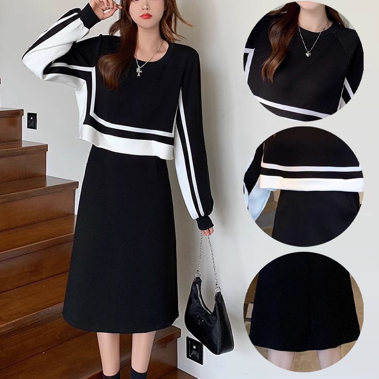 コントラスト配色レイヤードワンピース