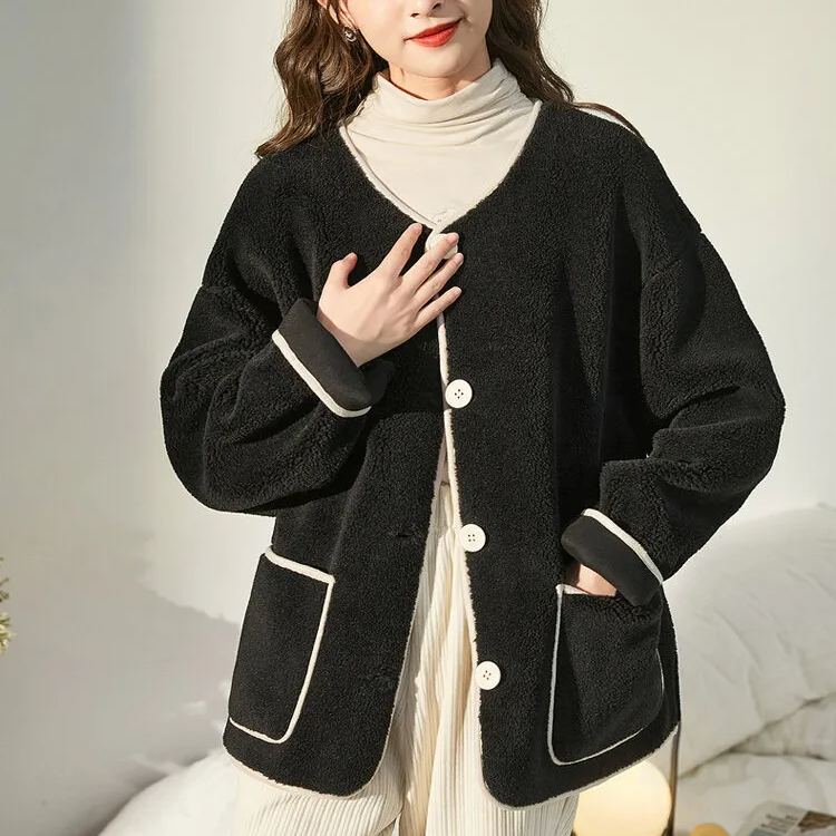 レディース ルーズ フィット ボタン付き 無地 ジャケット