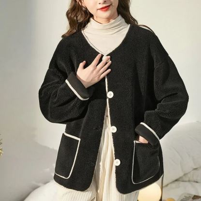 レディース ルーズ フィット ボタン付き 無地 ジャケット