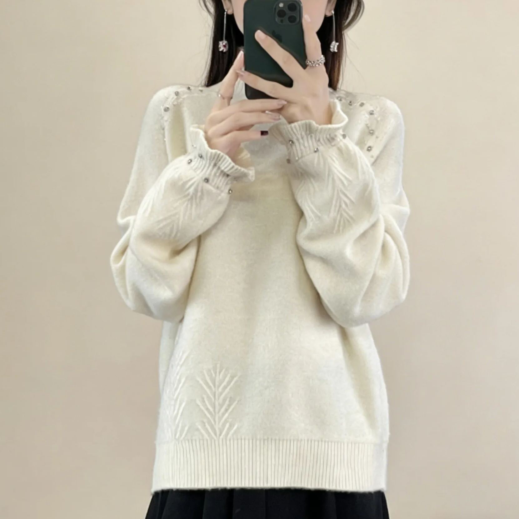 やわらか ハイネック 厚手 カシミヤタッチ ニット