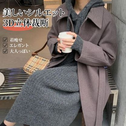 四色展開 韓国風 フード付き 無地 ロング丈 ニットワンピース