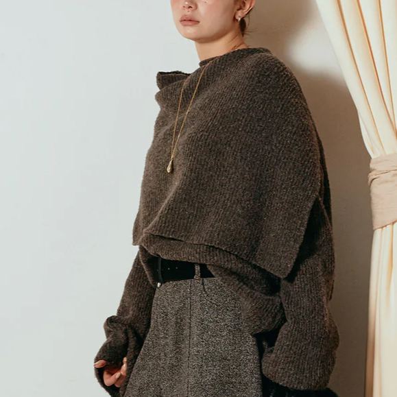 無地 カジュアル シンプル フレンチケープ風 ニット 