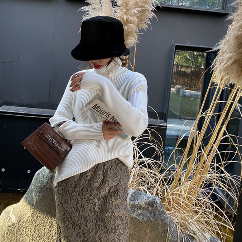 大人気 ハイネック カシミヤリブ ニット