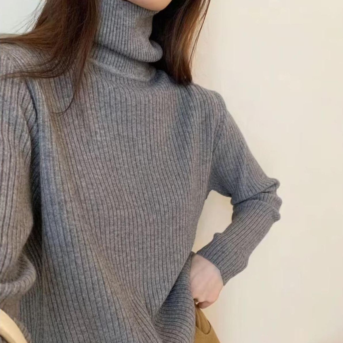 大人気 ハイネック カシミヤリブ ニット