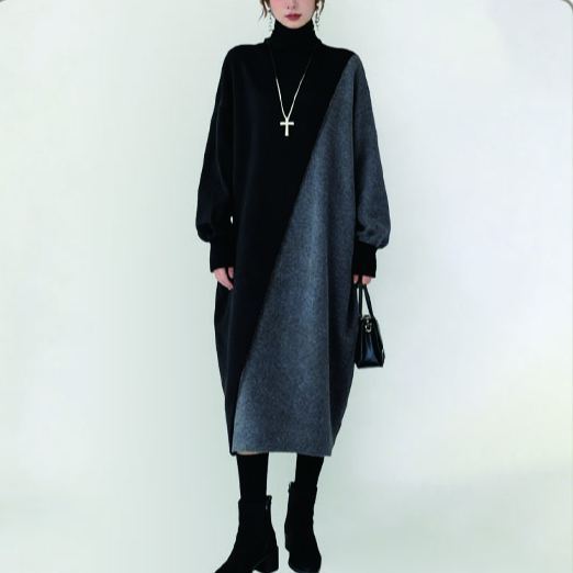 バイカラーニットワンピース