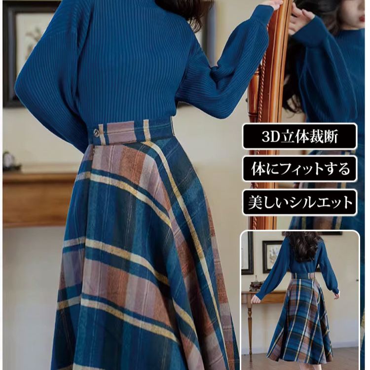 チェック柄 ニット+スカート セットアップ