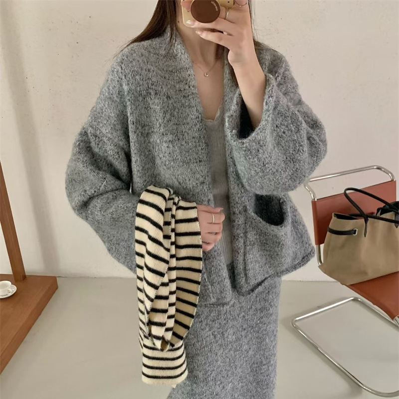 厚手ルーズセータースカートセットアップ