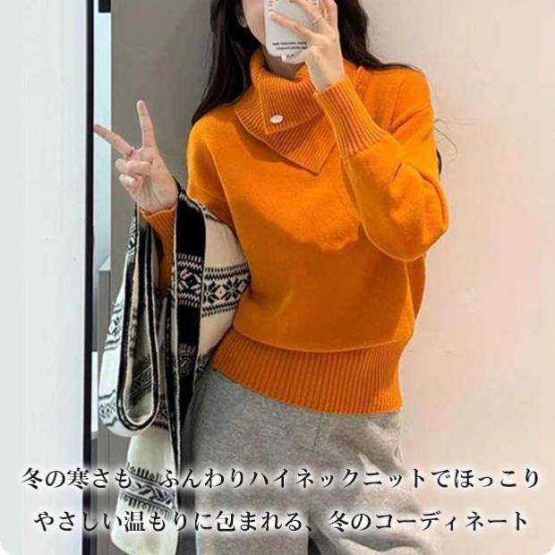 アシンメトリーハーフタートルネックニットセーター