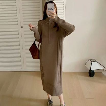 長袖ジッパー付きニットワンピース