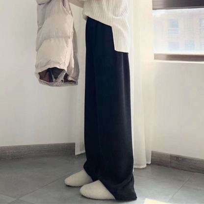 ゆるい雰囲気 無地 ハイウエスト ニット ワイドパンツ