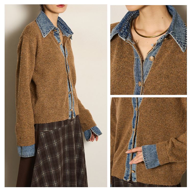 デニムパッチワークニットカーディガン