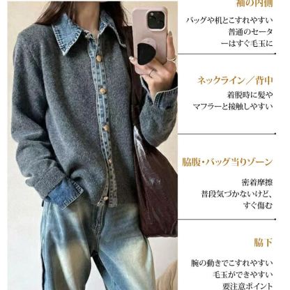 デニムパッチワークニットカーディガン