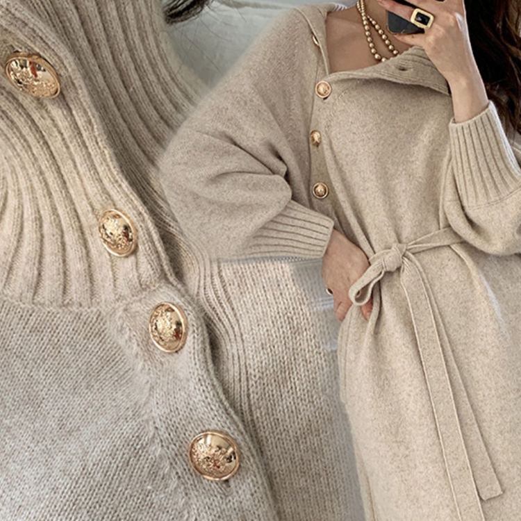 秋冬の新作フレンチエレガントなニットロングドレス