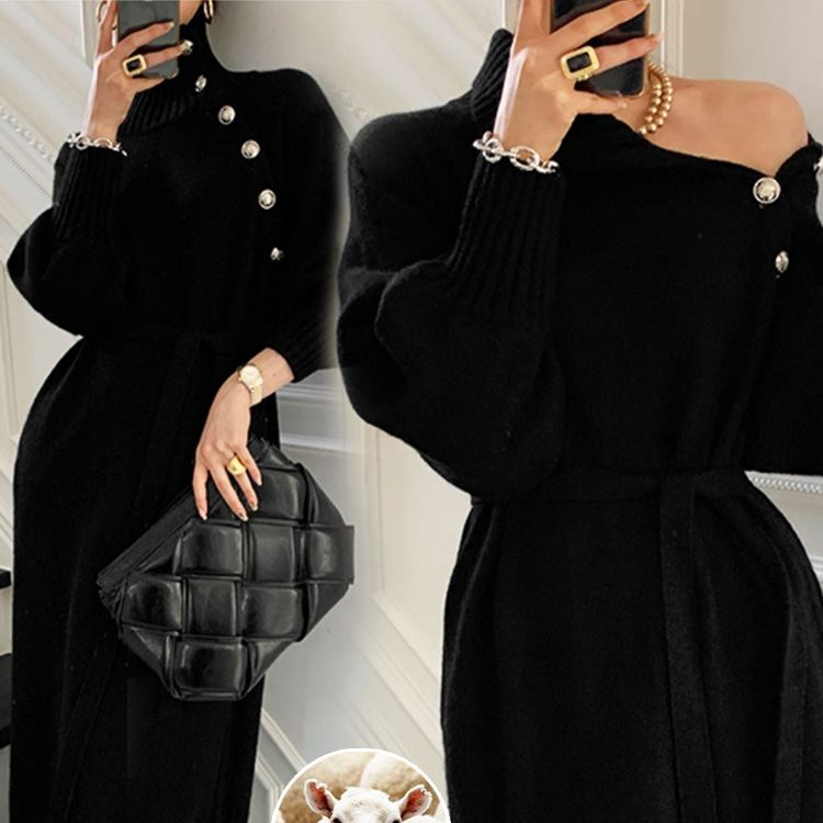 秋冬の新作フレンチエレガントなニットロングドレス