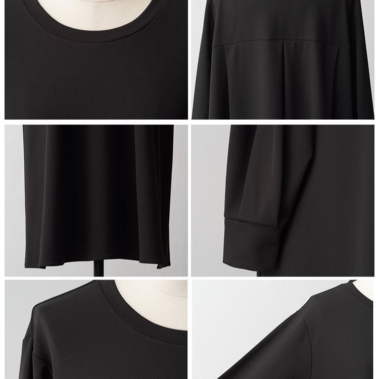 クルーネックロングゆったりスリム長袖ワンピース