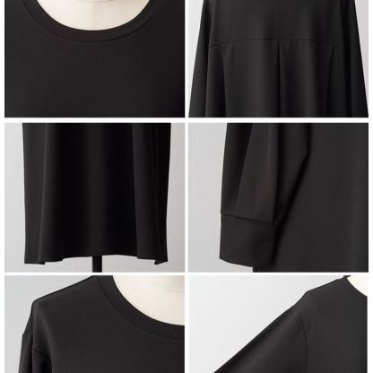 クルーネックロングゆったりスリム長袖ワンピース