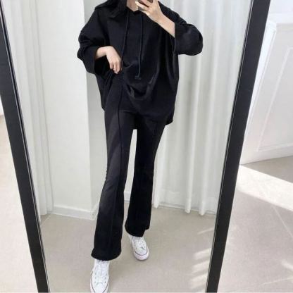 着心地良い 無地 レディース フード付き パーカー+パンツ セットアップ