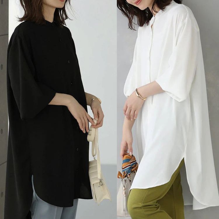 無地 カジュアル ミドル丈 レディース 長袖 シャツワンピース