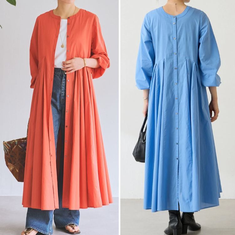 着られる ゆったり レイヤード ハイウエスト Aライン ワンピース 