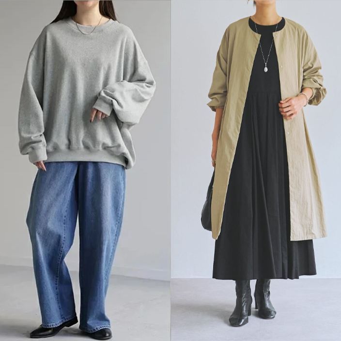 着られる ゆったり レイヤード ハイウエスト Aライン ワンピース 