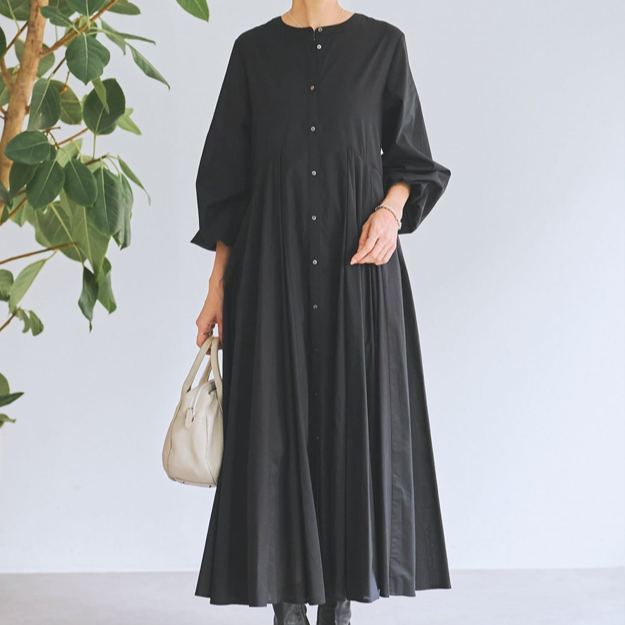 着られる ゆったり レイヤード ハイウエスト Aライン ワンピース 