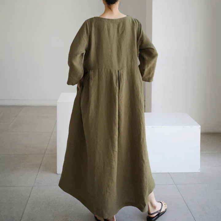 ファッション 無地 リネン コットン カジュアル  ワンピース