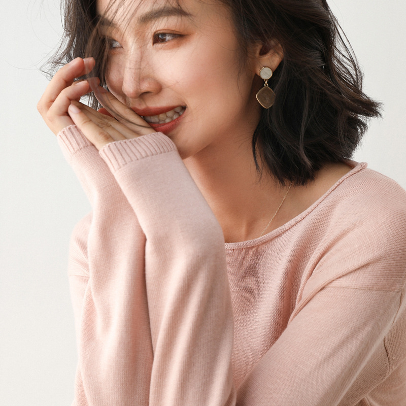 無地 カジュアル シンプル 長袖 ラウンドネック ニット