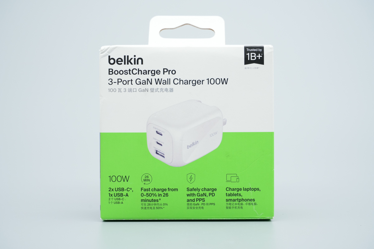 贝尔金100W 2C1A氮化镓快充充电器 WCH016yz