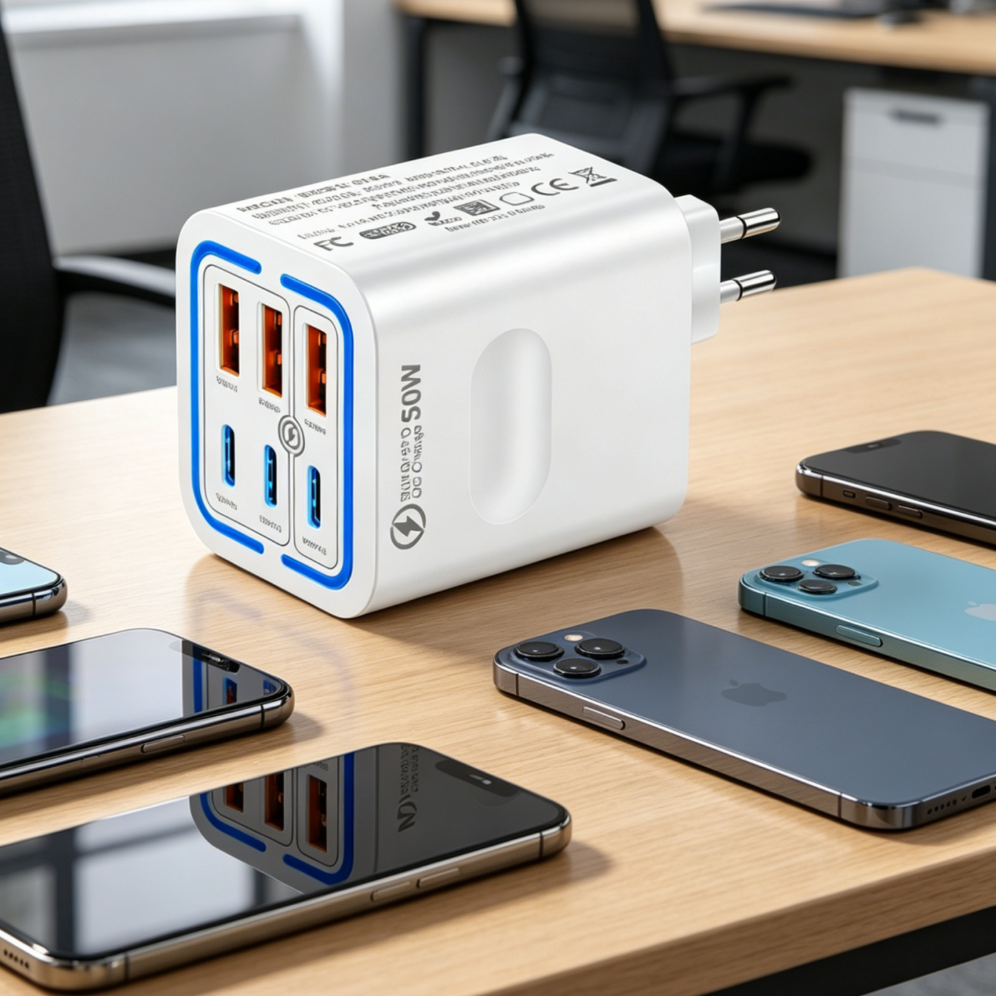 6 portos gyorstöltő | Utazási telefon töltő | Multi USB elosztó | Type-C gyorstöltő adapter | Intelligens fali töltő | Univerzális töltőáramkör