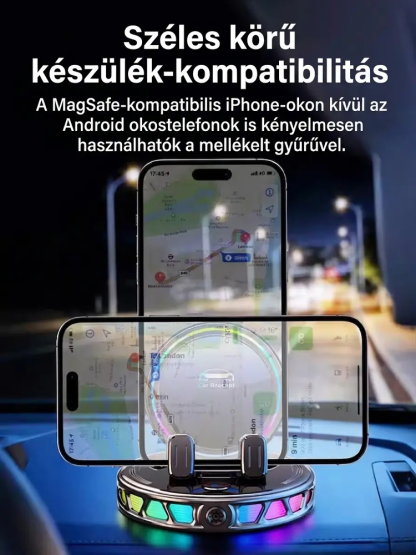 AI Intelligens Autós Telefontartó és Vezeték Nélküli Töltő | Automata Érzékelő | 15W Gyorstöltés
