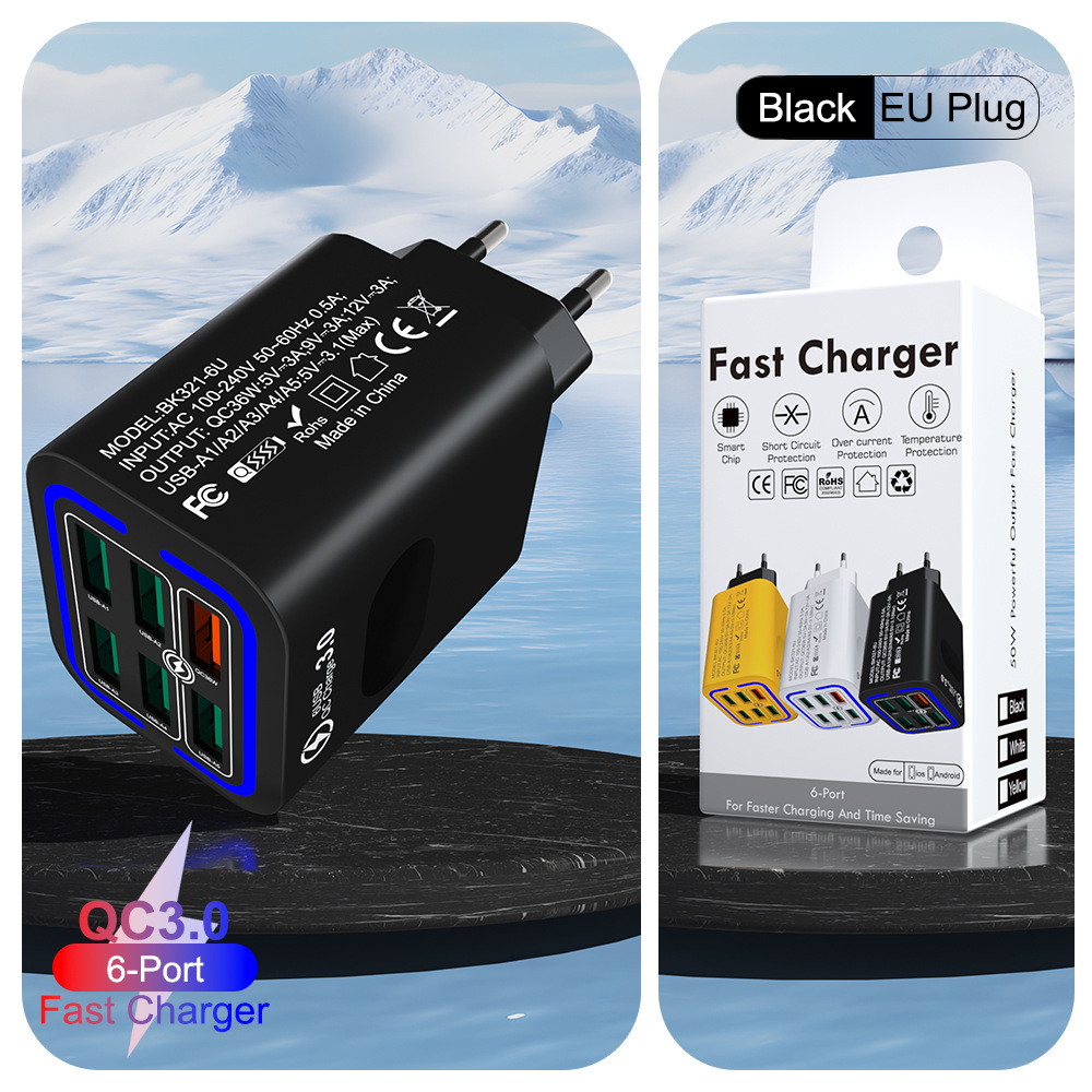 6 portos gyorstöltő | Utazási telefon töltő | Multi USB elosztó | Type-C gyorstöltő adapter | Intelligens fali töltő | Univerzális töltőáramkör