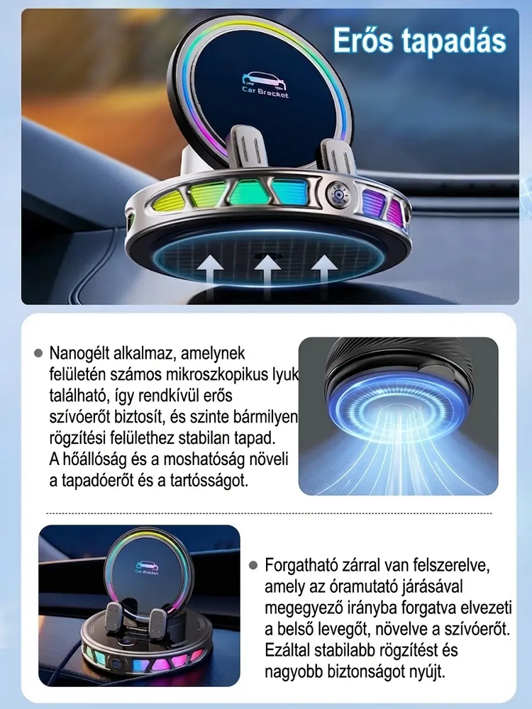AI Intelligens Autós Telefontartó és Vezeték Nélküli Töltő | Automata Érzékelő | 15W Gyorstöltés
