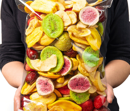 Szupermodell csalogató snack, olaj nélkül, 0 hozzáadott cukorral, vegyes gyümölcs-zöldség chips