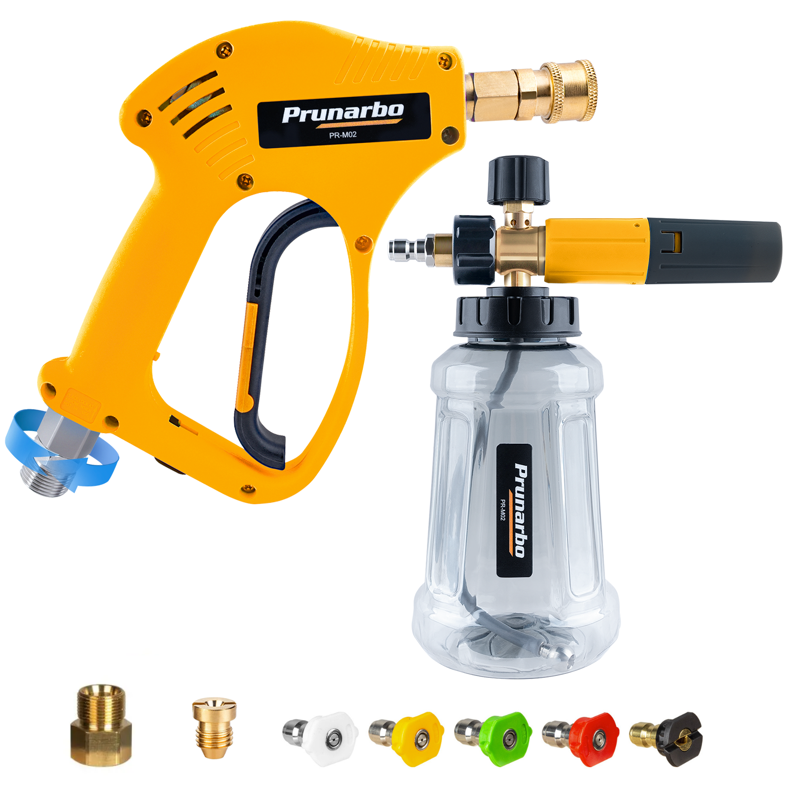 Snow Foam Cannon for Pressure Washer with 1/4” Quick Connector 5PCS Nozzle Tips -- Prunarbo PR-M02