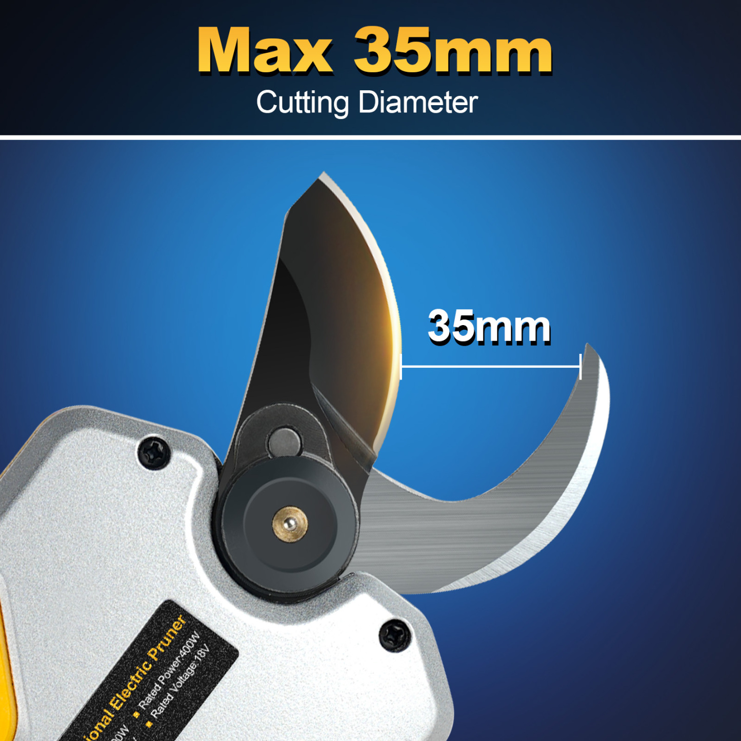 Prunarbo PR-D35 electric pruning shears max 35mm cutting diameter specification, professional garden tool for cutting thick branches up to 35mm, cordless pruner for landscaping