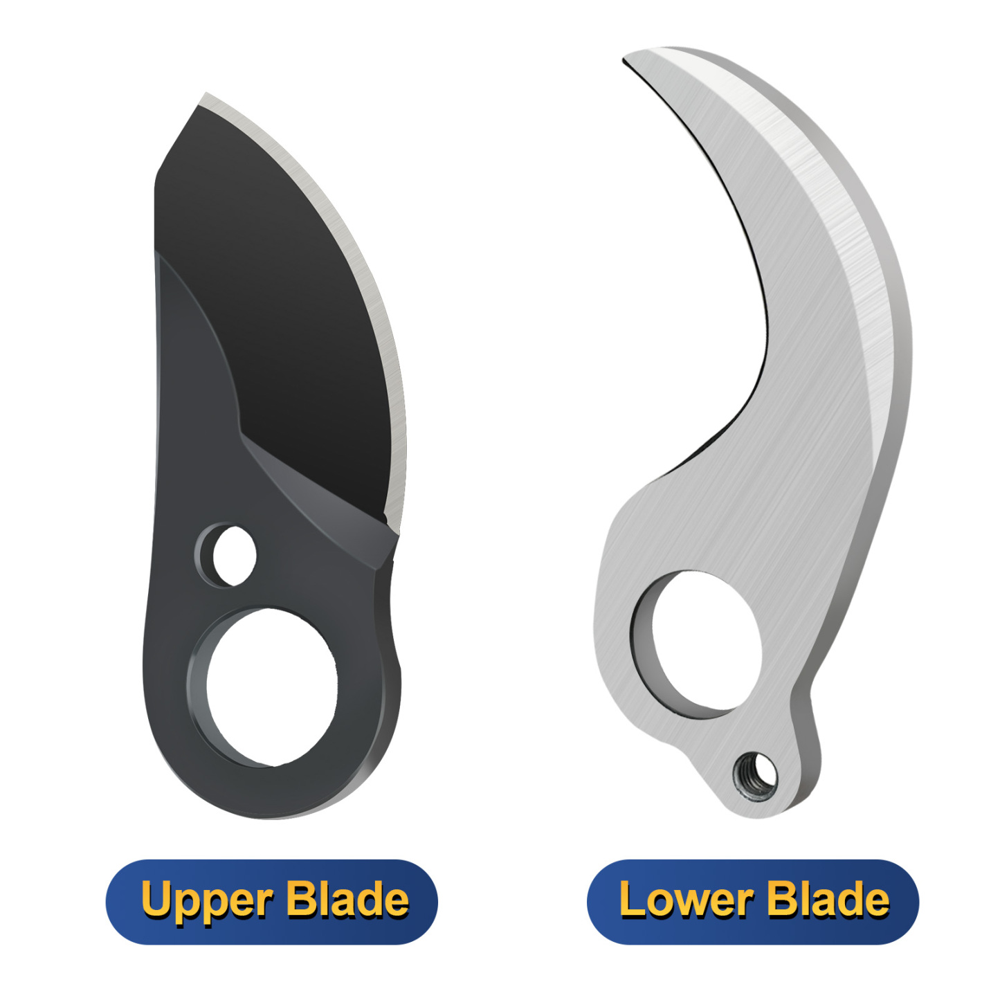 Prunarbo PR-D35 electric secateurs replacement blades: Upper Blade (black non-stick coated) and Lower Blade (silver fixed blade), spare parts for cordless pruning shears, compatible with PR-D35-Body