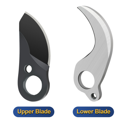 Prunarbo PR-D35 electric secateurs replacement blades: Upper Blade (black non-stick coated) and Lower Blade (silver fixed blade), spare parts for cordless pruning shears, compatible with PR-D35-Body