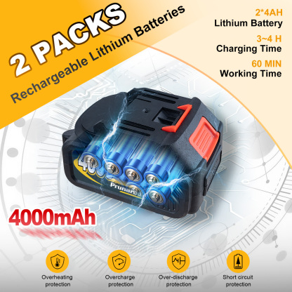 21V 8Inch Mini Chain Saw Battery Powered Electric Chainsaw with 2Pack 4000mAh Batteries-- Prunarbo PR-E8