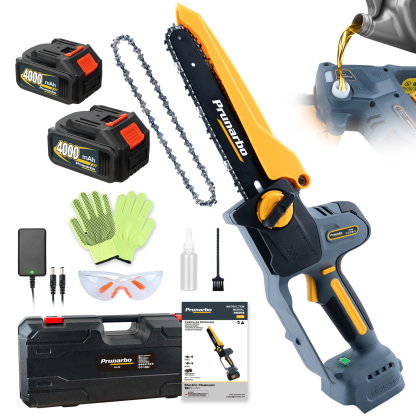21V 8Inch Mini Chain Saw Battery Powered Electric Chainsaw with 2Pack 4000mAh Batteries-- Prunarbo PR-E8