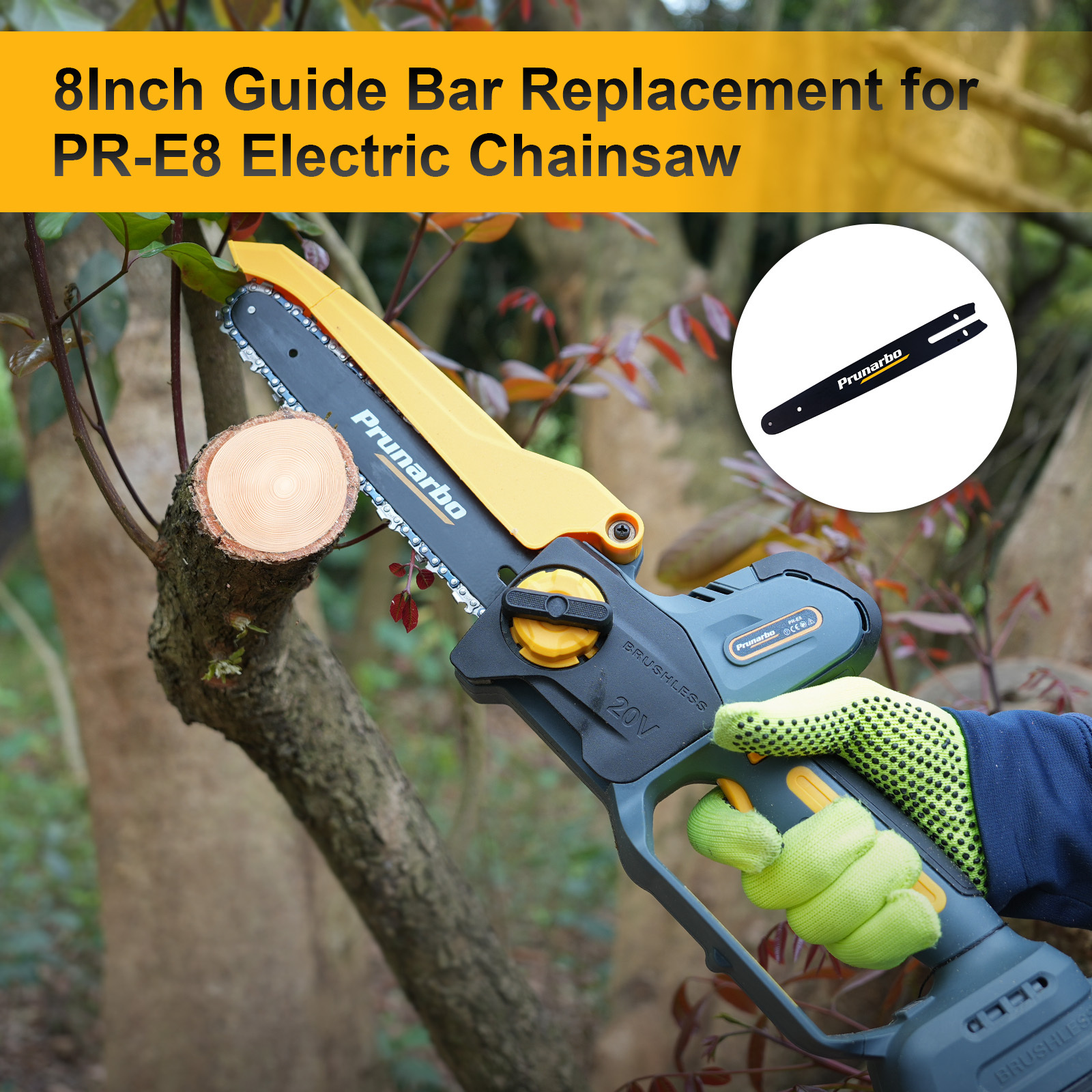 8Inch Small Battery Chainsaw Bar, Chain Saw Blade Replacement for Prunarbo PR-E8 Mini Electric Hand Saw Cordless for Wood Cutting Trimming Gardening Tool Accessories
