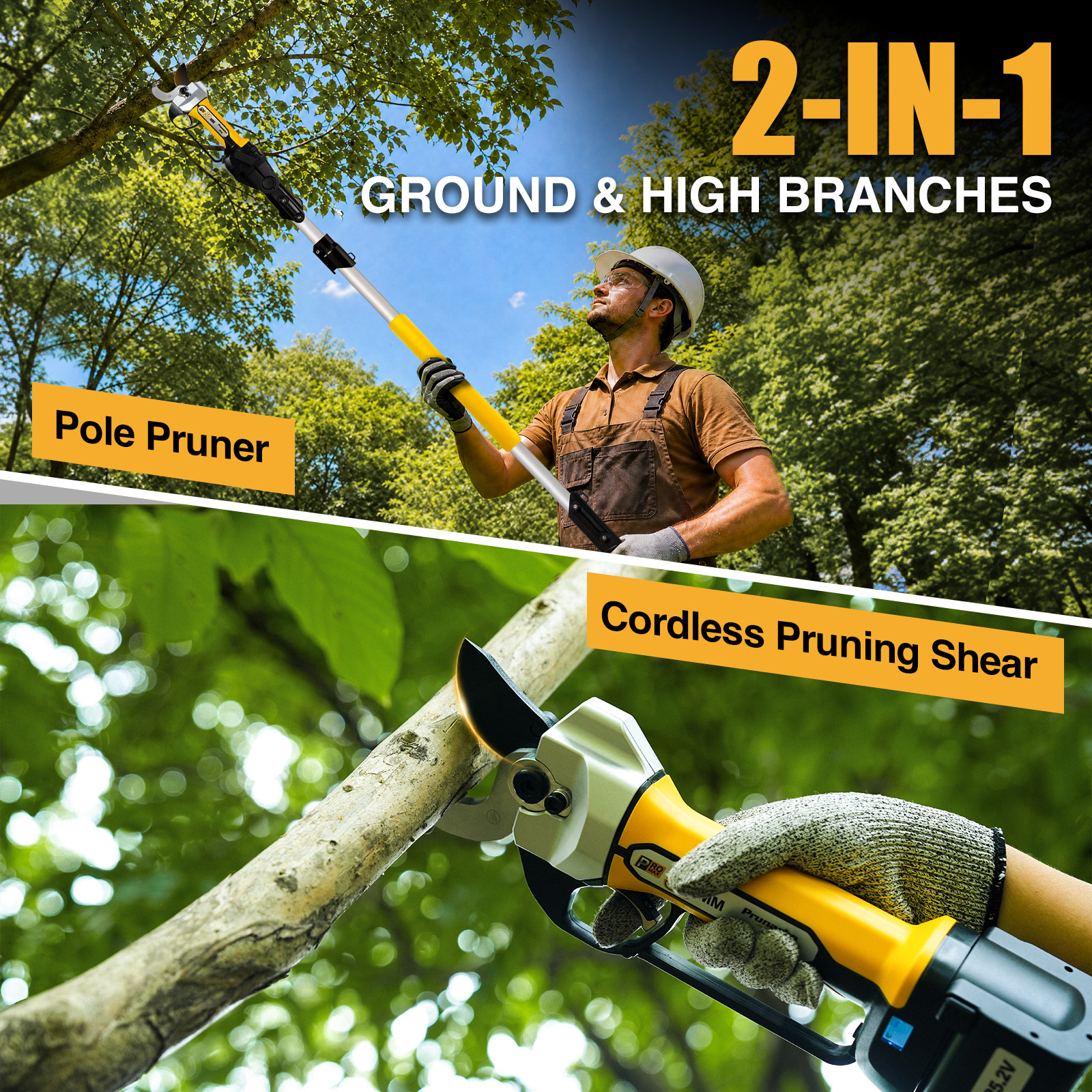 ProMax PR-X50 + Extension Pole Set -- 2-in-1 50MM Electric Pruning Shear with Extension Pole 6.9-ft
