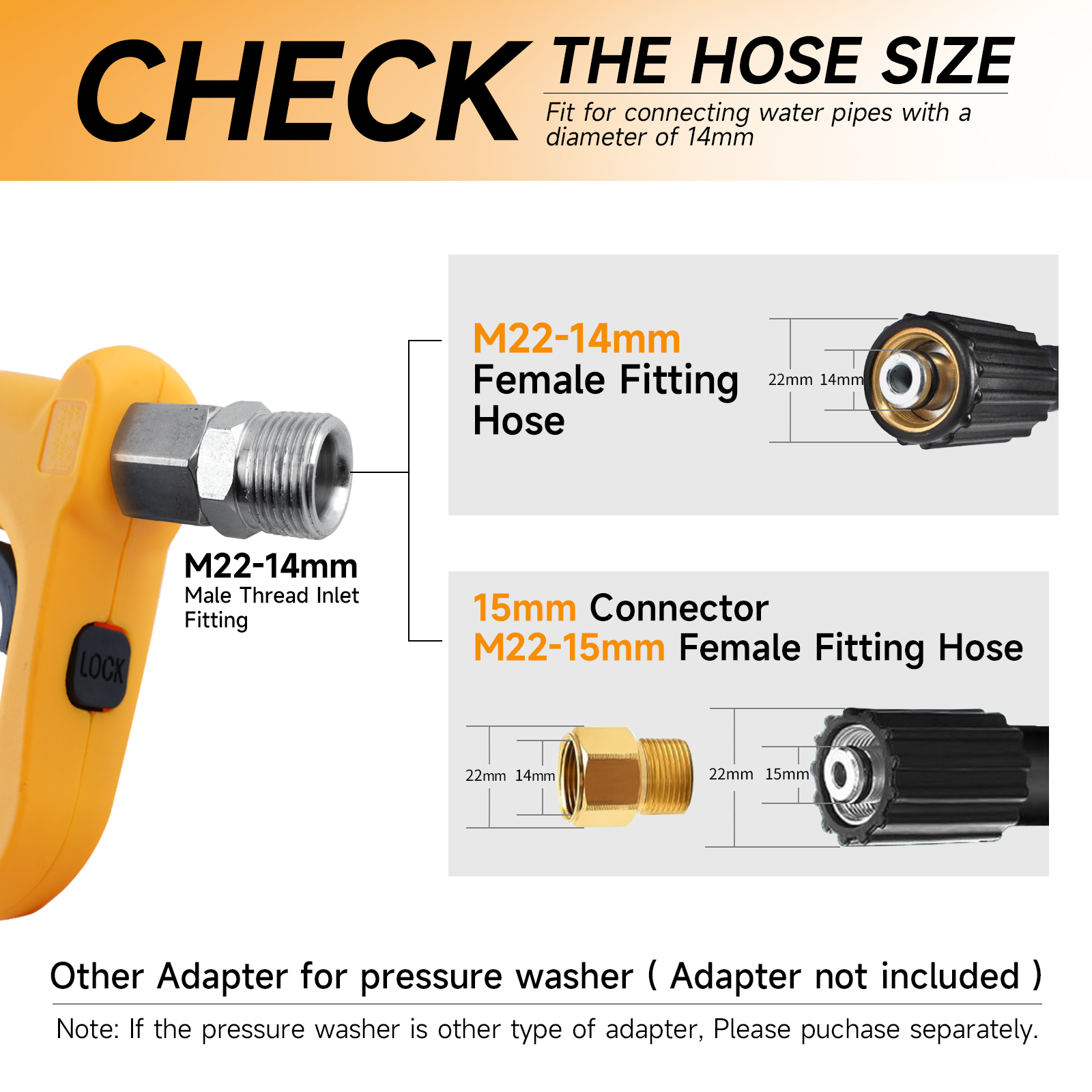 Snow Foam Cannon for Pressure Washer with 1/4” Quick Connector 5PCS Nozzle Tips -- Prunarbo PR-M02