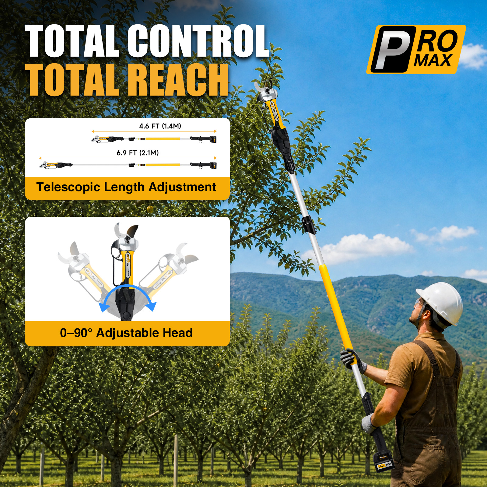 ProMax PR-X50 + Extension Pole Set -- 2-in-1 50MM Electric Pruning Shear with Extension Pole 6.9-ft
