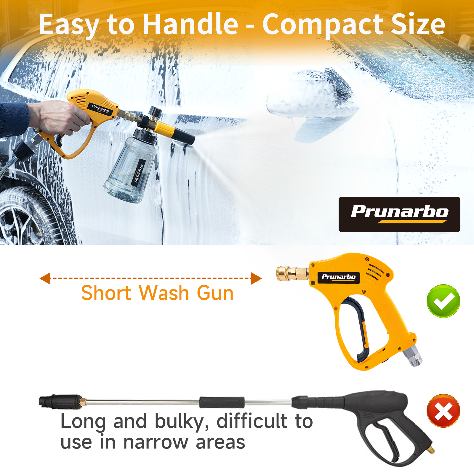 Snow Foam Cannon for Pressure Washer with 1/4” Quick Connector 5PCS Nozzle Tips -- Prunarbo PR-M02