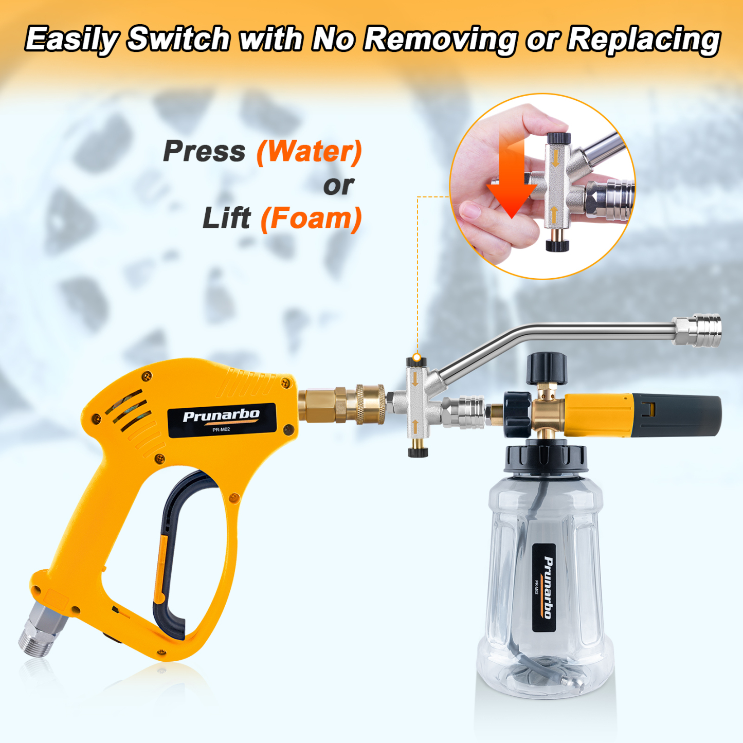 Pressure Washer Foam Cannon Gun Kit with Dual Connector Accessory Dual-Purpose Switch Spray Gun 1/4" Quick Connect 5650PSI 5 Nozzles M22-14mm M22-15mm Fitting Additional 1.1mm Orifice