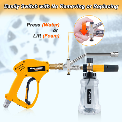 Pressure Washer Foam Cannon Gun Kit with Dual Connector Accessory Dual-Purpose Switch Spray Gun 1/4" Quick Connect 5650PSI 5 Nozzles M22-14mm M22-15mm Fitting Additional 1.1mm Orifice