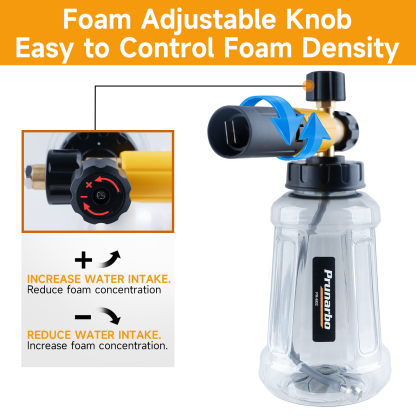 Snow Foam Cannon for Pressure Washer with 1/4” Quick Connector 5PCS Nozzle Tips -- Prunarbo PR-M02